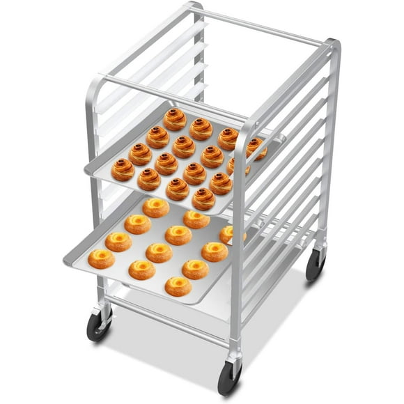 Ktaxon 10-Tiers Sheet Bun Pan Speed Bakery Tray Racks, Commercial Stainless Steel Baking Racks with Brake Wheels, Push Bread Tray Food Cart, Perfect for Kitchen/Dining Rooms