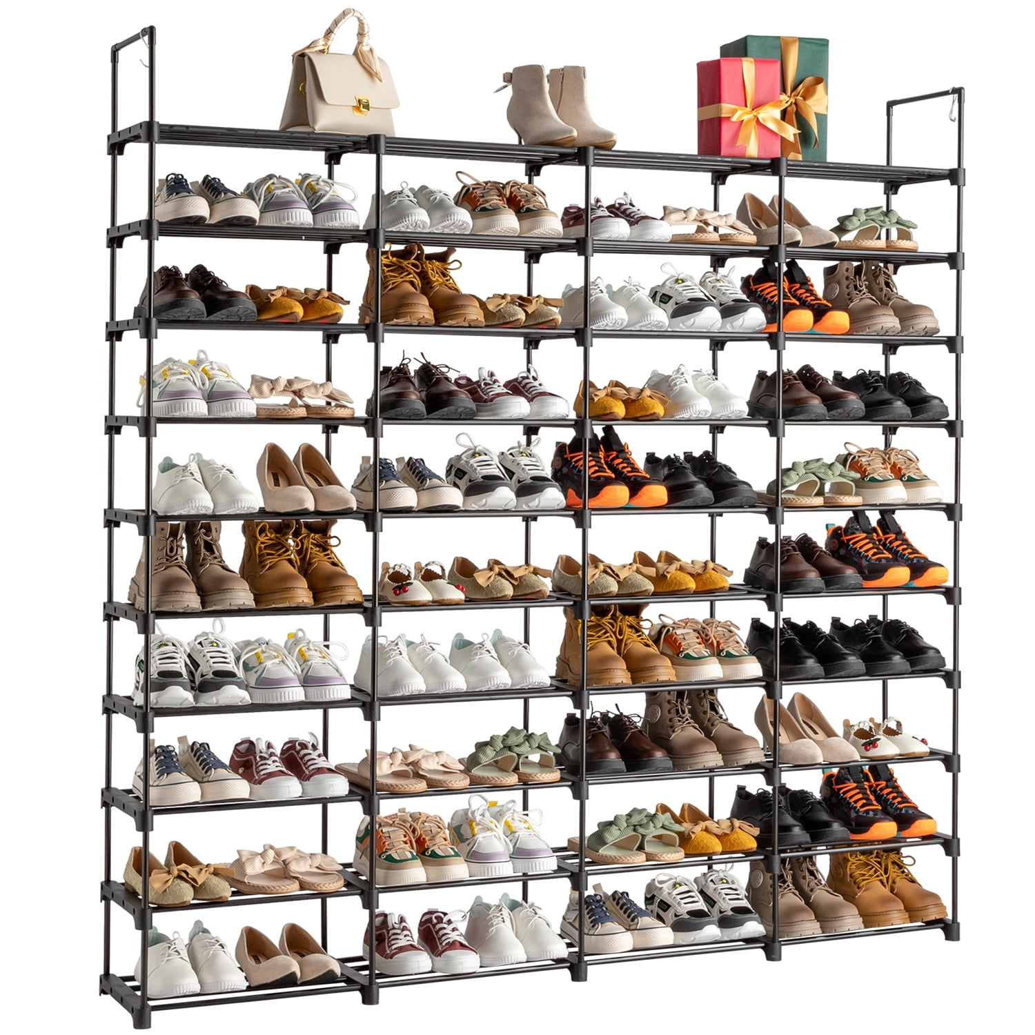 LANTEFUL 10 Tiers Tall Shoe Rack 20-25 Pairs Boots Organizer Storage Sturdy Narrow  Shoe Shelf for Entryway, Closets with Hooks