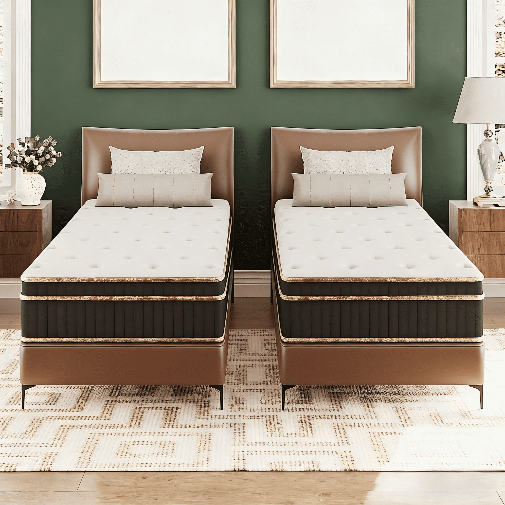 Ktaxon 10" Twin Size Set of 2 Mattress with Gel Memory Foam, Spring Hybrid Mattress in a Box, Adult