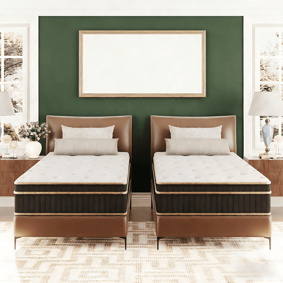 Ktaxon 10" Twin XL Size Set of 2 Mattress with Gel Memory Foam, Spring Hybrid Mattress in a Box, Adult