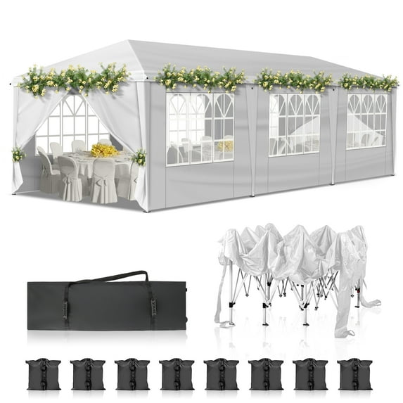 Ktaxon 10'X30' Pop up Wedding Party Tent Foldable Gazebo W/8 Sidewalls Canopy White