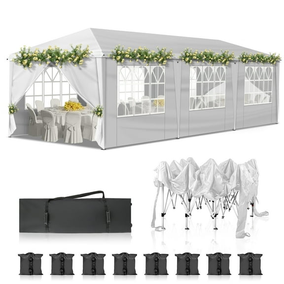 Ktaxon 10'X30' Pop up Wedding Party Tent Foldable Gazebo W/8 Sidewalls Canopy White
