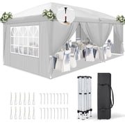 Ktaxon 10x20 Ez Pop Up Canopy Tent,Outdoor Sun Shade Shelter,Outdoor Gazebo,One Push Setup with Bag,6 Sidewalls,UPF50+ White