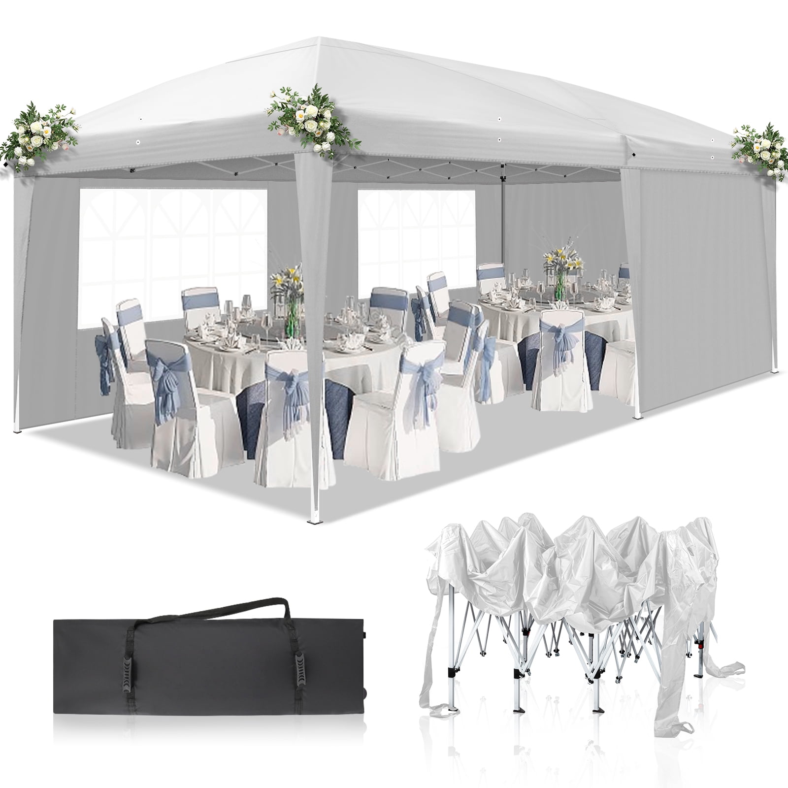 Ktaxon 10x10 Ez Pop Up Canopy Tent,Outdoor Sun Shade Shelter,Outdoor Gazebo,One Push Setup with Pockets Sidewall,1 Roller Bag,4 Sandbags,UPF50+ - Blue