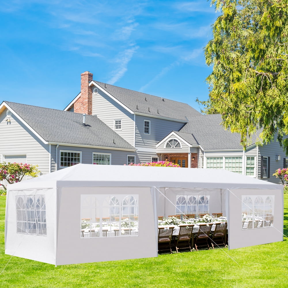 White 10'x30' Steel Frame Outdoor Canopy Tent with Sidewalls