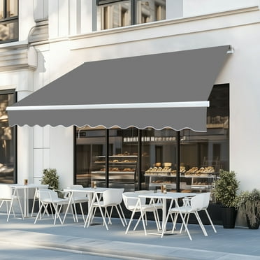 Ktaxon 10 x 8 Ft  Manual Retractable Patio Awning,  Adjustable Outdoor Awing Sunshade Shelter with Aluminum Alloy,  280g/m² UV & Water-Resistant Fabric for Deck, Balcony - Gray