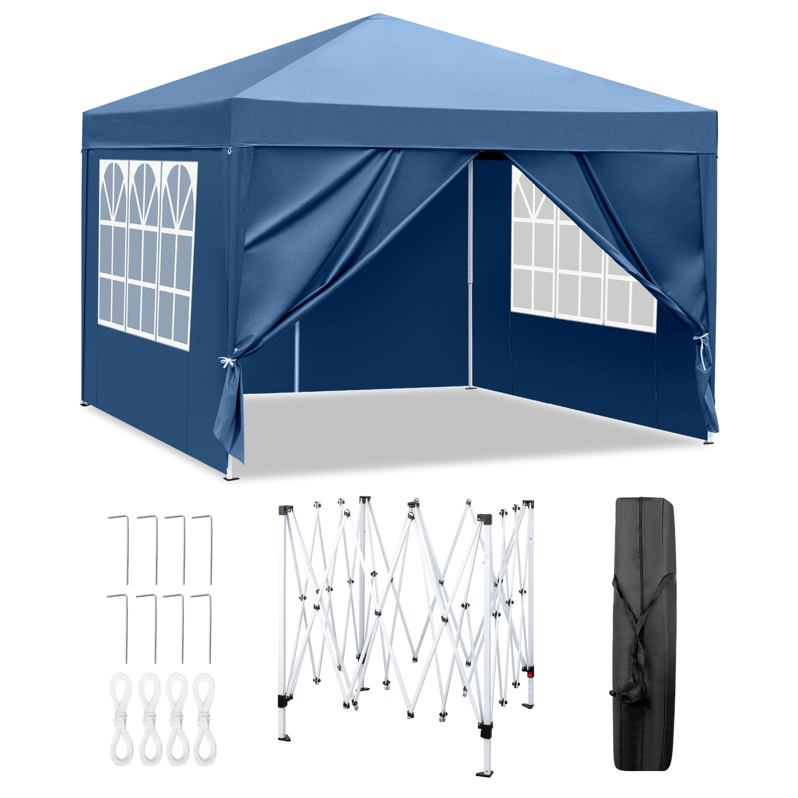 Ktaxon 10x10 Ez Pop Up Canopy Tent,Outdoor Sun Shade Shelter,Outdoor Gazebo,One Push Setup with Sidewalls,1 Roller Bag,4 Sandbags,UPF50+ - White