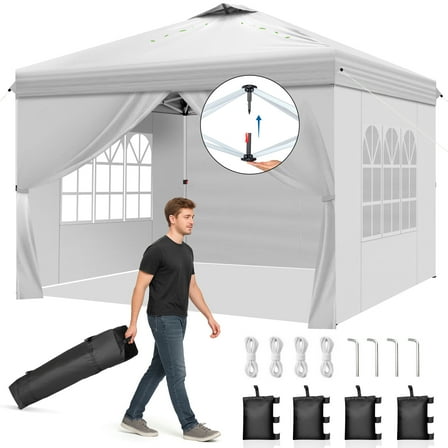 Ktaxon 10x10 Ez Pop Up Canopy Tent,Outdoor Sun Shade Shelter,Outdoor Gazebo,One Push Setup with Sidewalls,1 Roller Bag,4 Sandbags,UPF50  - White