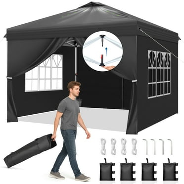 Ktaxon 10x10 Ez Pop Up Canopy Tent,Outdoor Sun Shade Shelter,Outdoor Gazebo,One Push Setup with Sidewalls,1 Roller Bag,4 Sandbags,UPF50  - Black