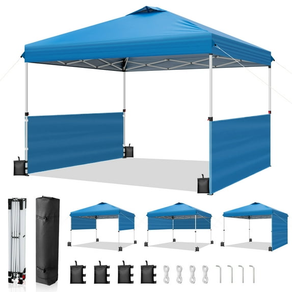 Ktaxon 10x10 Ez Pop Up Canopy Tent,Outdoor Sun Shade Shelter,Outdoor Gazebo,One Push Setup with 2 Half Sidewalls,1 Roller Bag,4 Sandbags,UPF50+ - Blue