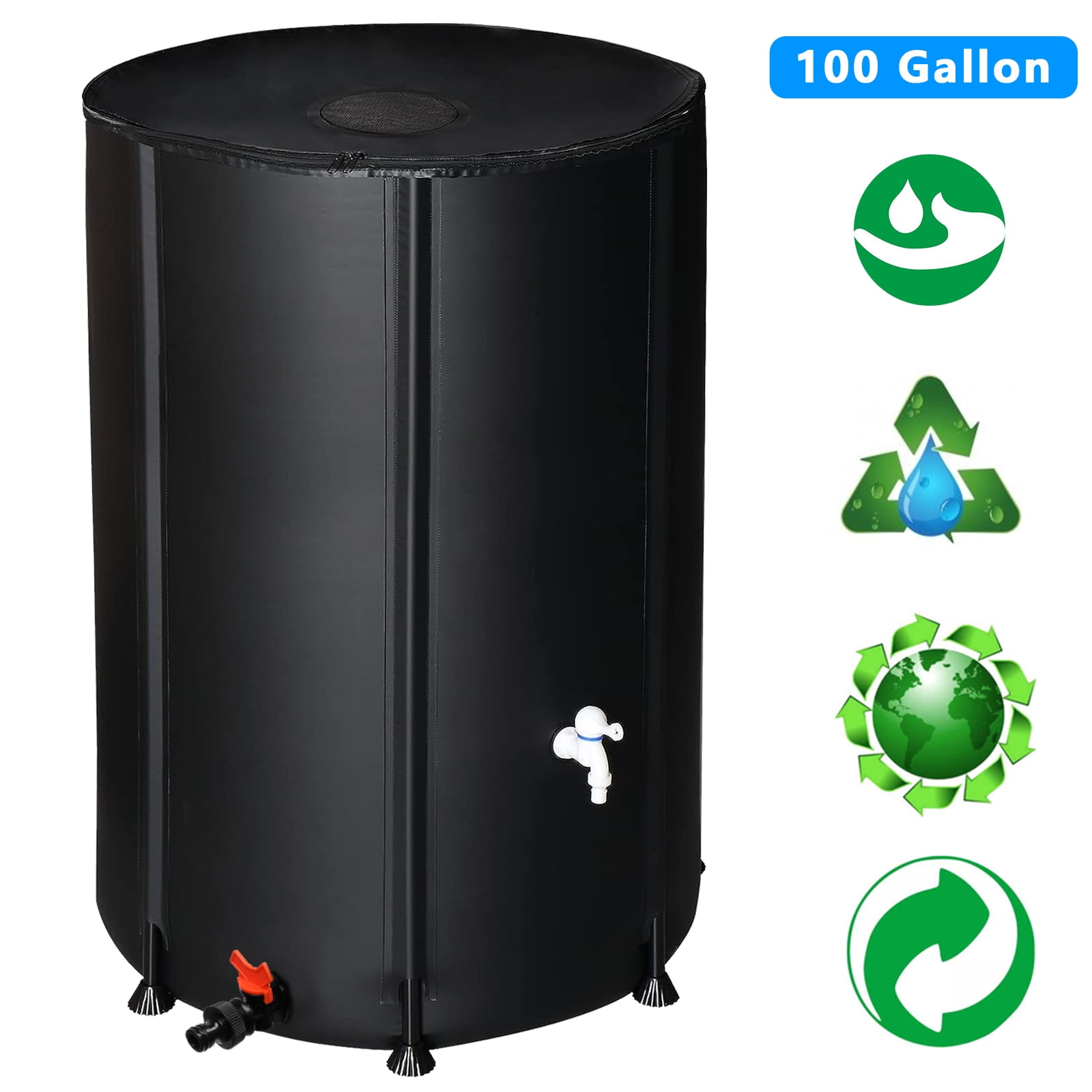 Ktaxon 100 Gallon Collapsible Rain Barrel, Portable Water Storage Tank - Black