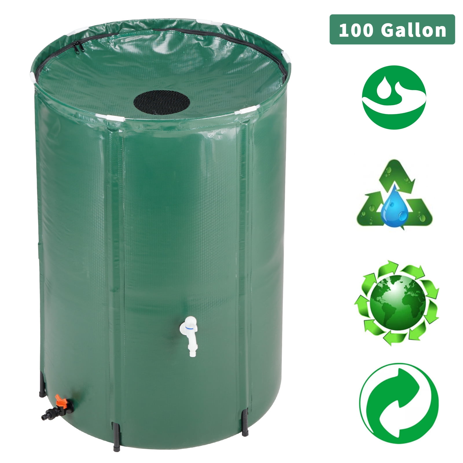 Green 100 Gallon Collapsible Plastic Rain Barrel with Spigot