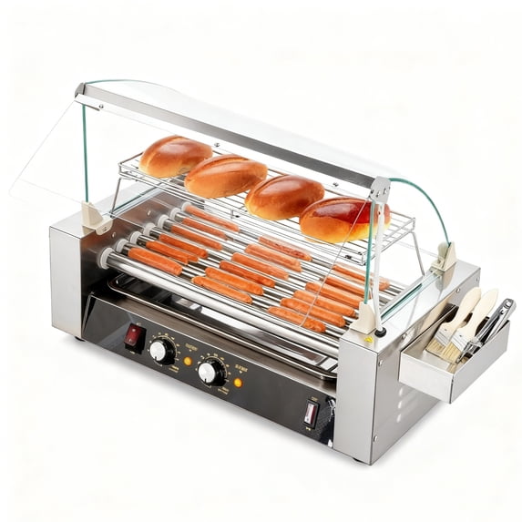 Ktaxon Hot Dog Roller 1050W, 7 Rollers 18 Hot Dog Roller Grill Cooker Machine w/Dual Temp Control, Cover, LED Lighting