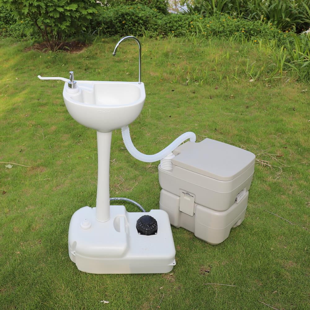 Ktaxon Portable Camping Outdoor Set: 10L Wash Sink & 20L Toilet Combo ...