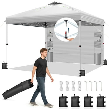 Ktaxon 10x10 Ez Pop Up Canopy Tent,Outdoor Sun Shade Shelter,Outdoor Gazebo,One Push Setup with Pockets Sidewall,1 Roller Bag,4 Sandbags,UPF50+ - White