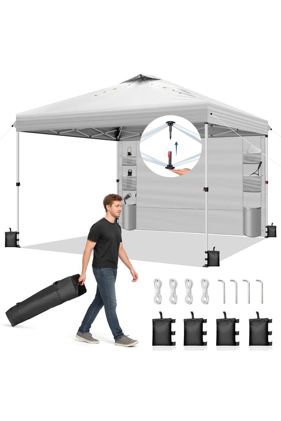 10x10 Ez Pop Up Canopy Tent,Outdoor Sun Shade Shelter,Outdoor Gazebo,One Push Setup with Pockets Sidewall,1 Roller Bag,4 Sandbags,UPF50+ - White