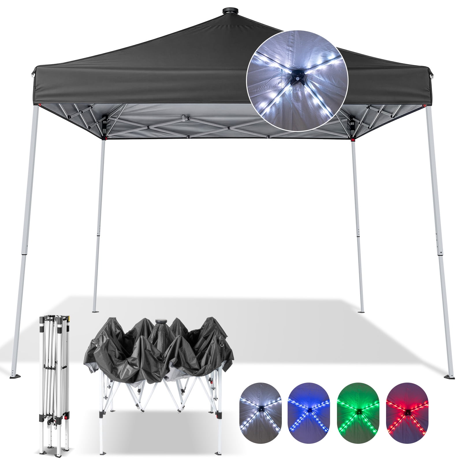 Ktaxon 10ft x 10ft Ez Pop Up Canopy Tent with Lights,LED Frame