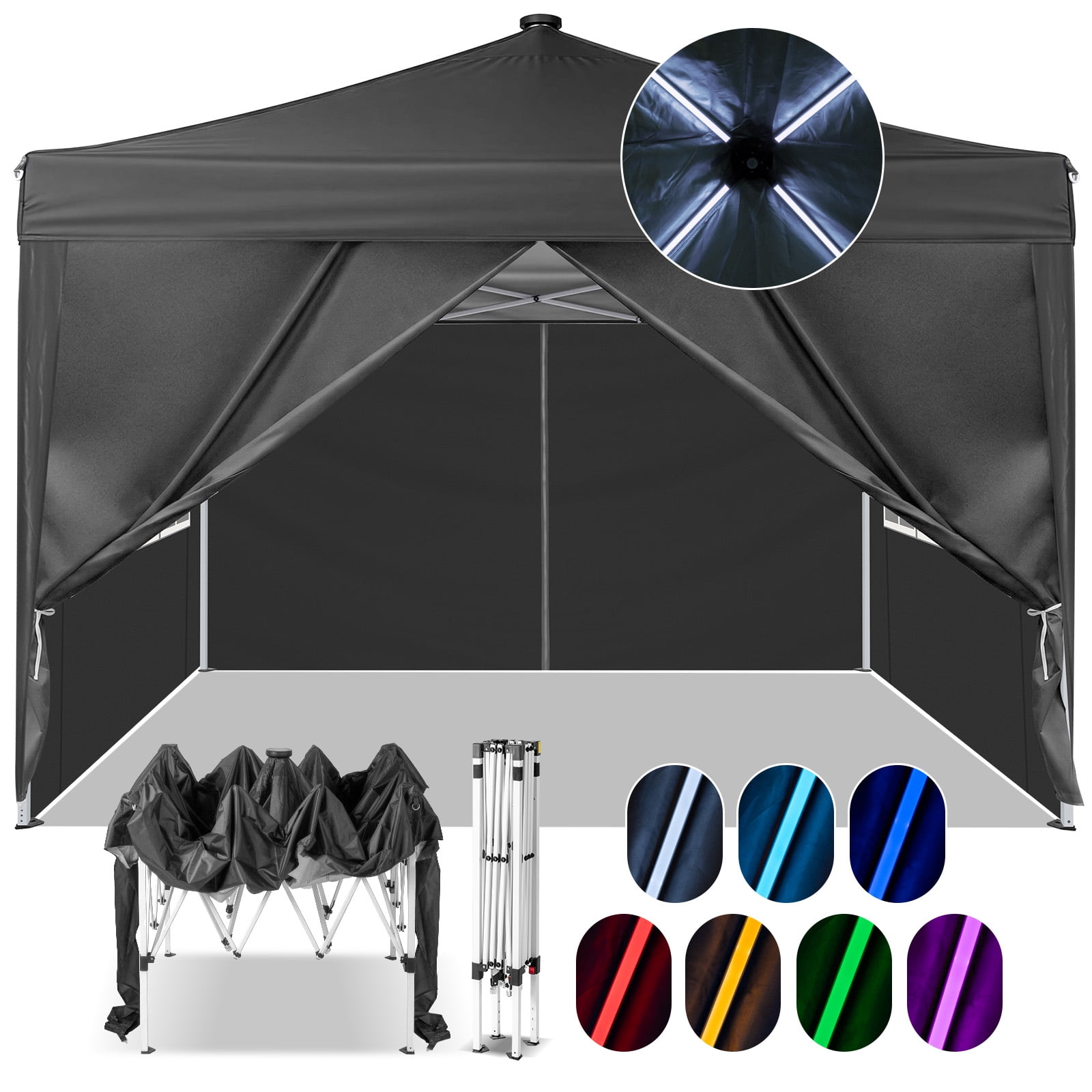 Ktaxon 10x10 Ez Pop Up Canopy Tent Built-in LED Light Strips