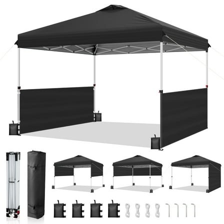Ktaxon 10x10 Ez Pop Up Canopy Tent,Outdoor Sun Shade Shelter,Outdoor Gazebo,One Push Setup with 2 Half Sidewalls,1 Roller Bag,4 Sandbags,UPF50  - Black