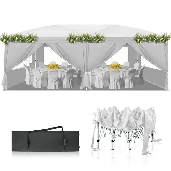 Ktaxon 10x20 Pop up Wedding Party Tent Folding Canopy 6 Wallsides White