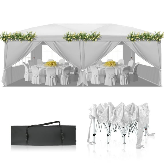Ktaxon 10x20 Pop up Wedding Party Tent Folding Canopy 6 Wallsides White