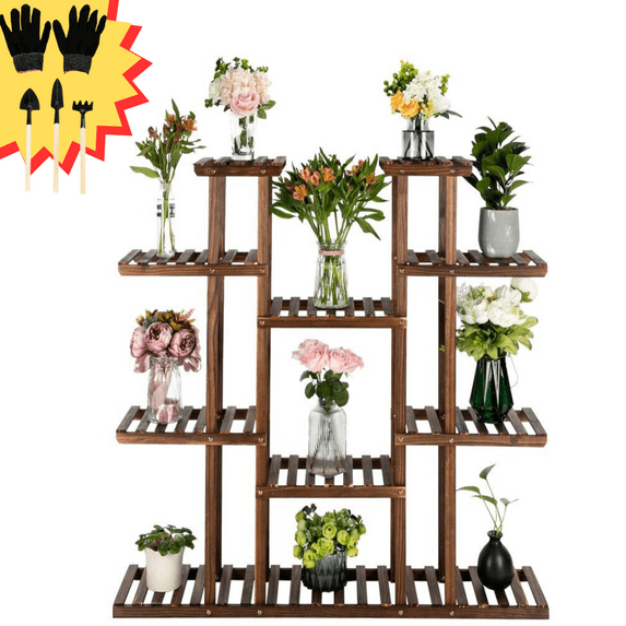 Ktaxon 11-Tier Wood Plant Stand for Indoors & Outdoors, Flower Stand 49" Plant Shelf for Multiple Plants