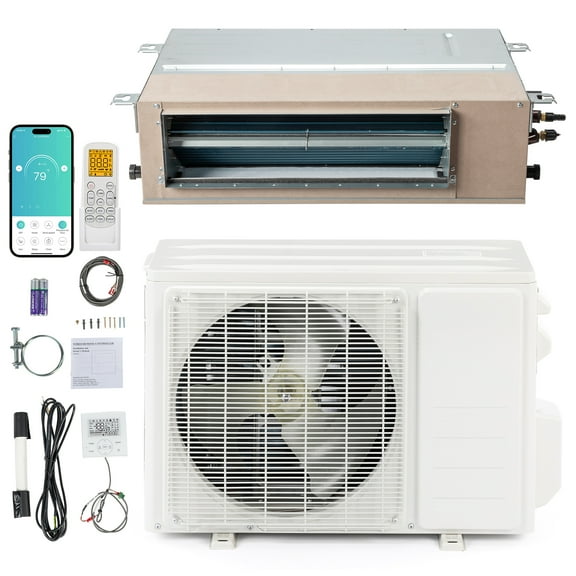 Ktaxon 11000 BTU Smart WIFI Ducted Mini Split AC/Heating System with Inverter, 24 SEER2 Concealed Duct Air Conditioner with Wired Controller, Pre-Charged Condenser, Heat Pump & Installation Kit, 230V