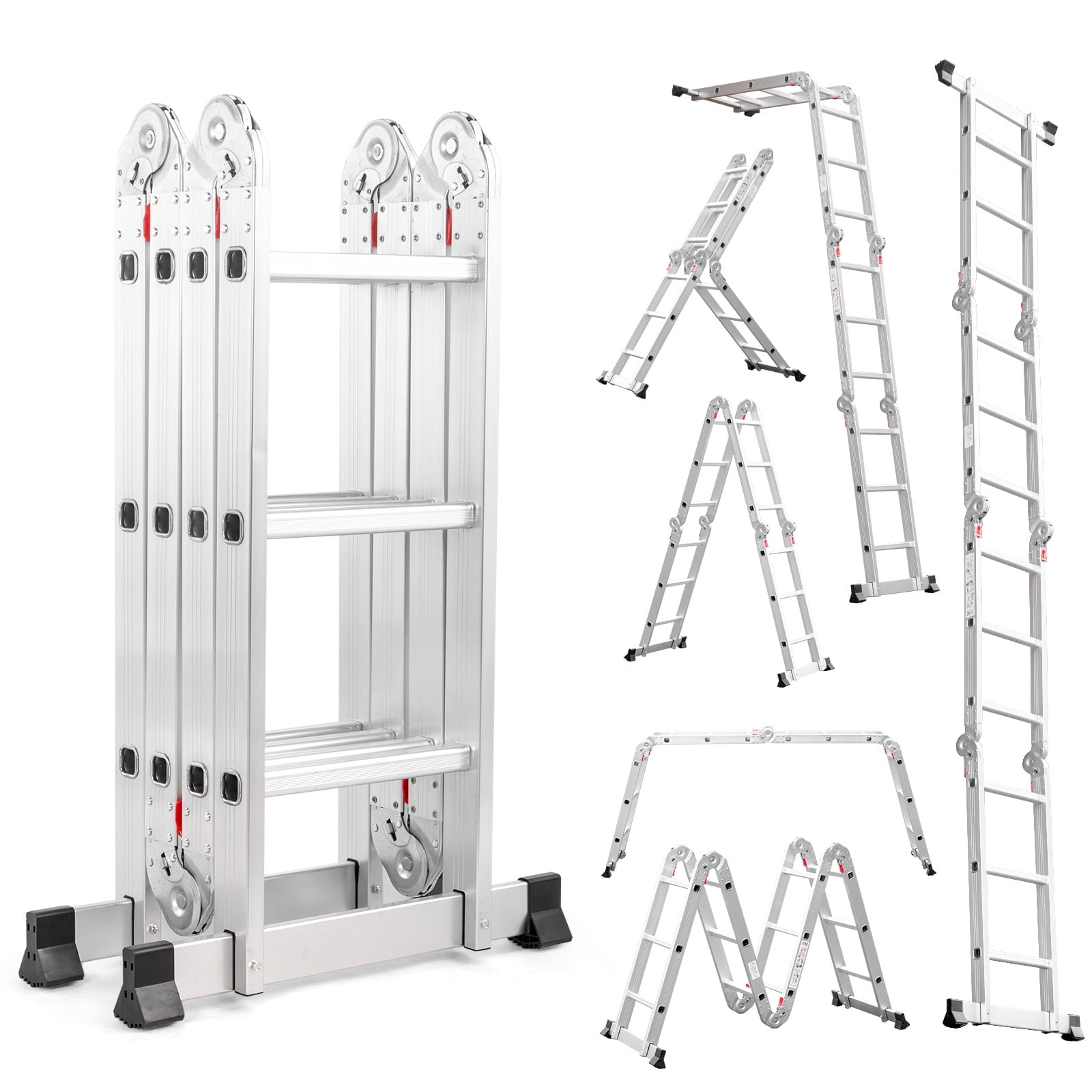 Ktaxon 12.5ft 7 in 1 Multi-Purpose Scaffold Ladder, Heavy Duty Folding Aluminium Extension Ladder, EN 131 Standard, 330lbs Capacity