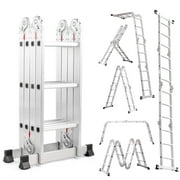سلم سقالة متعدد الأغراض Ktaxon 12.5 قدم 7 في 1، سلم تمديد من الألومنيوم قابل للطي عالي التحمل، معيار EN 131، سعة 330 رطلاً