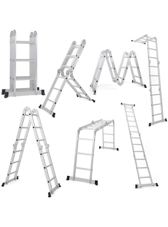 Ktaxon 12.5ft 7 in 1 Multi-Purpose Scaffold Ladder, Folding Aluminium Extension Ladder, EN 131 Standard, 330lbs Capacity
