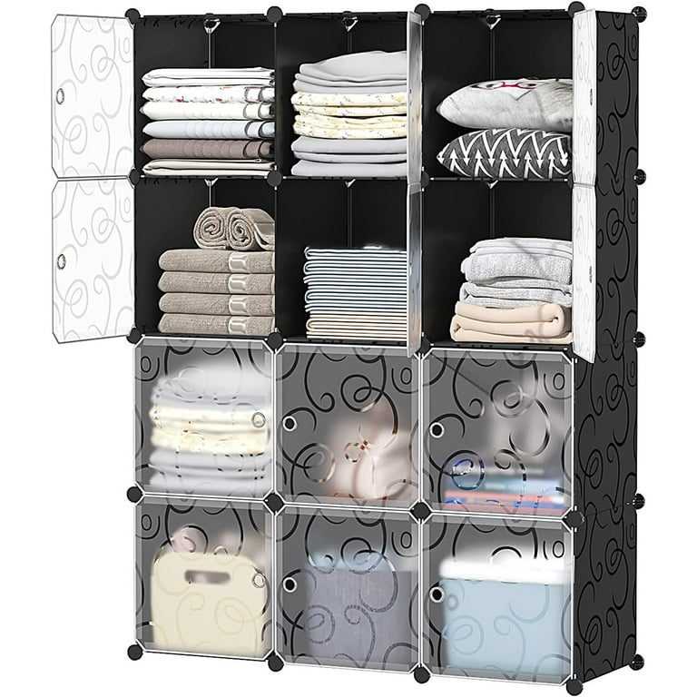 Ktaxon 12-Cube DIY Portable Closet, Plastic Bookshlef Wardrobe Cabinet  Storage Organizer w/Doors, Black