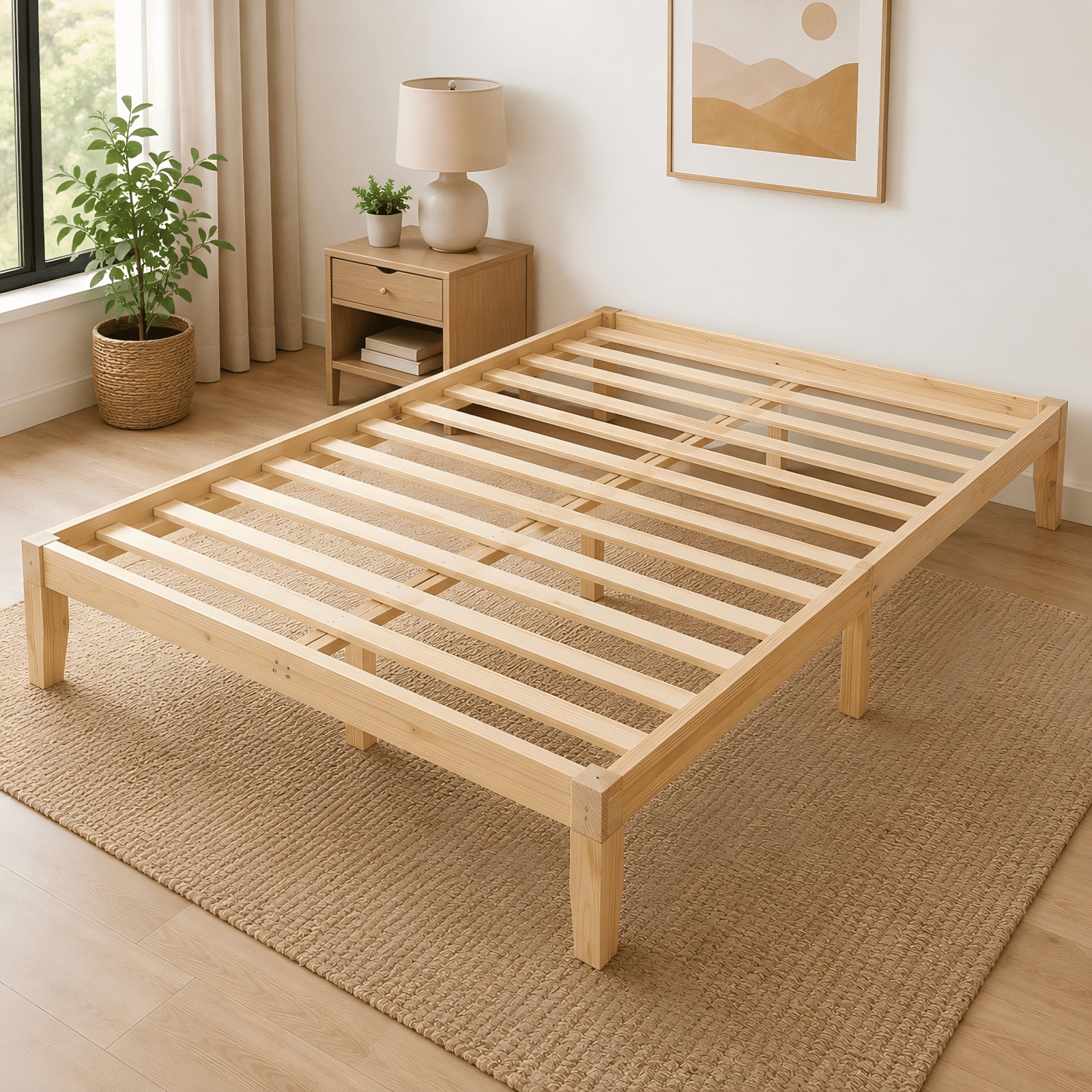 Ktaxon 12" Deluxe Wood Platform Bed Frame, Queen Bed Frame, Mattress Foundation, Natural Wood Finish, Queen