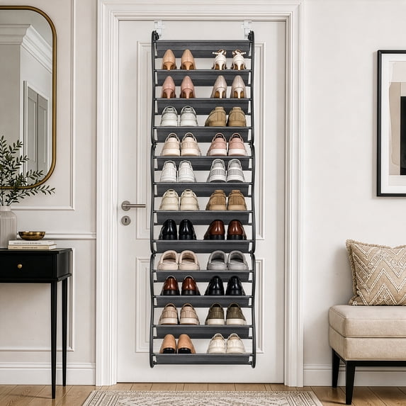 Ktaxon 12 Layers Over-The-Door Wall-mounted Style Home Shoe Storage Rack Organizer Gray