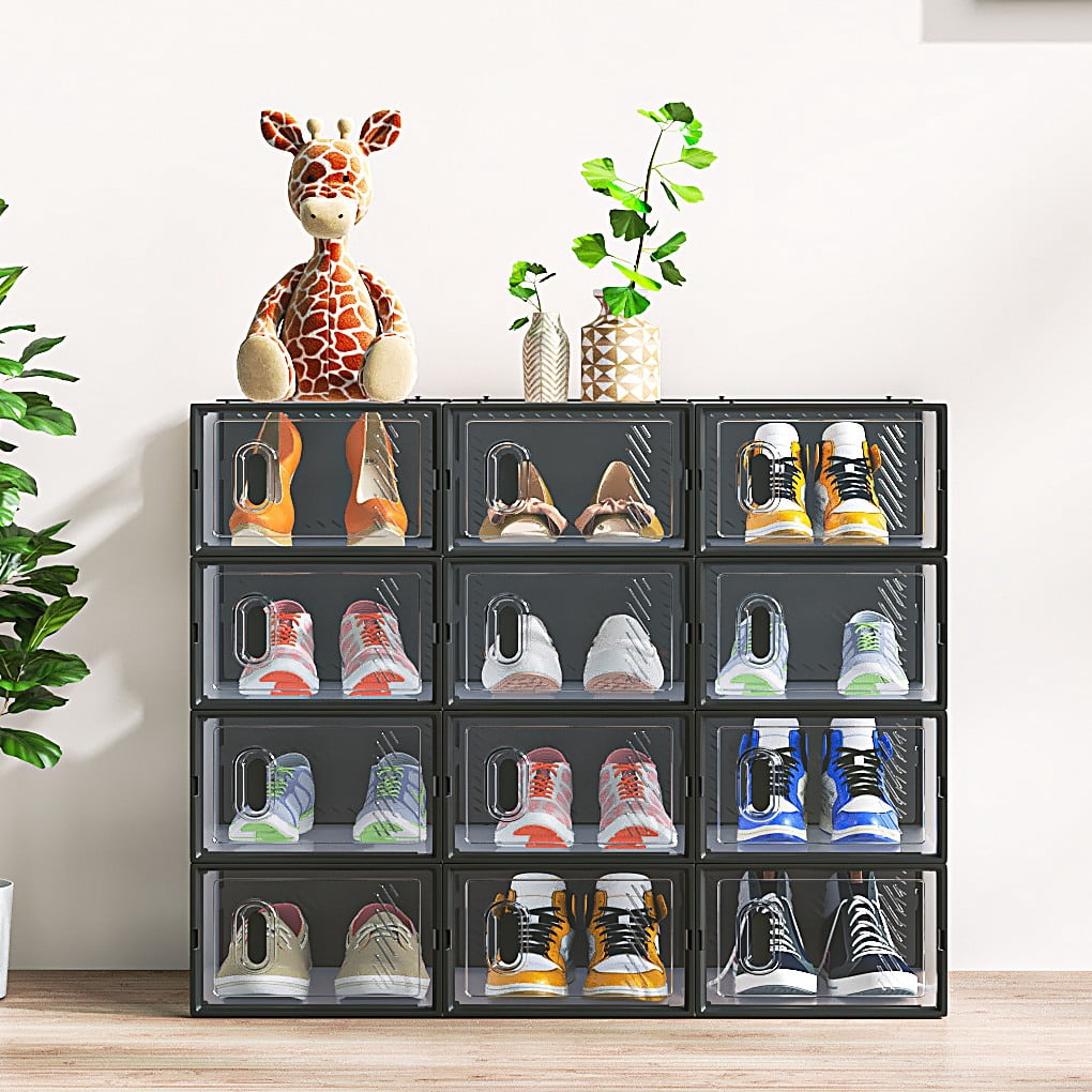 Ktaxon 12 PCS Shoe Boxes Clear Plastic Stackable Storage Box Closet ...