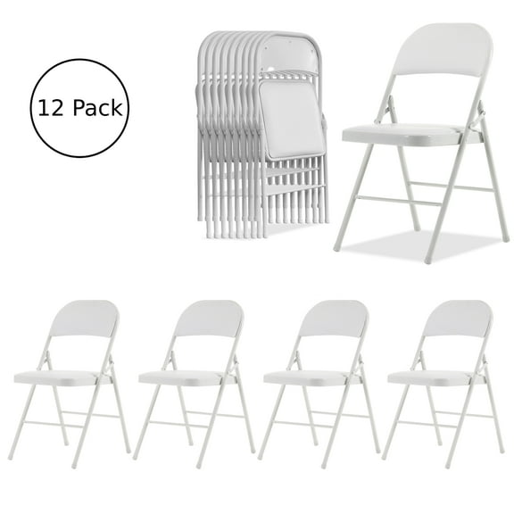 Ktaxon 12 Pack Folding Chairs Wedding Party Chair Foldable Dining Chairs with Metal Frame and Soft Cushion White