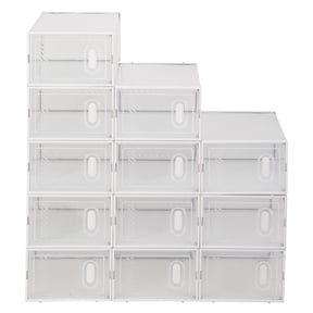 Ktaxon 12 Pcs DIY Multipurpose Shoe Storage Boxes and Bins Container Toy Boxes Organizer White with Clear Lid for Closet Entryway Kitchen Home, Foldable Stackable, Soft Plastic