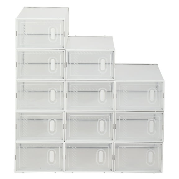 Ktaxon 12 Pcs DIY Multipurpose Shoe Storage Boxes and Bins Container Toy Boxes Organizer White with Clear Lid for Closet Entryway Kitchen Home, Foldable Stackable, Soft Plastic