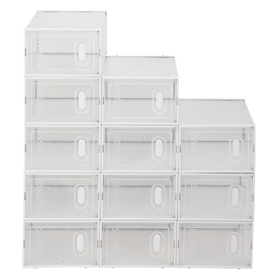 Ktaxon 12 Pcs DIY Multipurpose Shoe Storage Boxes and Bins Container Toy Boxes Organizer White with Clear Lid for Closet Entryway Kitchen Home, Foldable Stackable, Soft Plastic