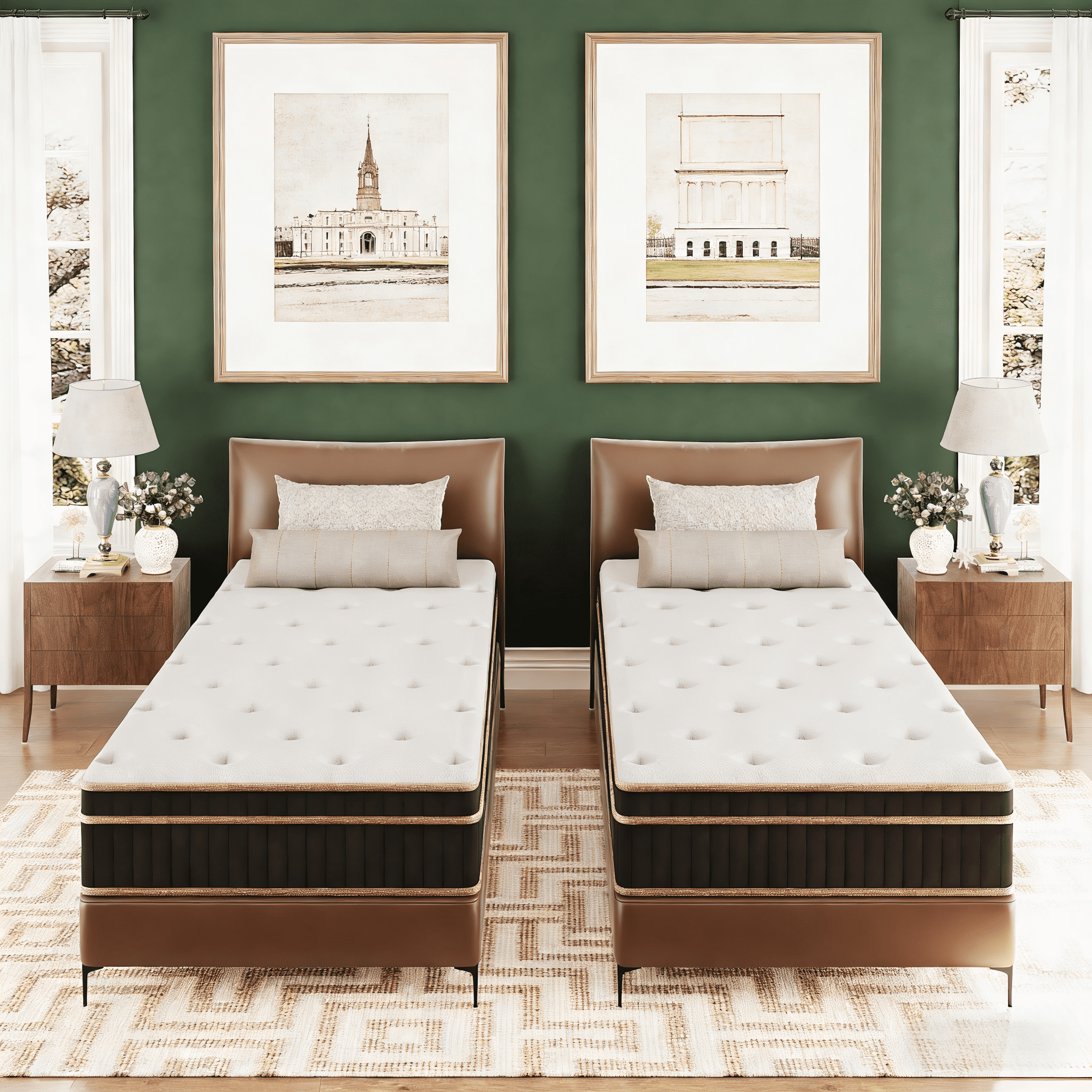 Ktaxon 12" Twin Size Set of 2 Mattress with Gel Memory Foam, Spring Hybrid Mattress in a Box, Adult