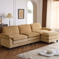 thumbnail image 1 of Ktaxon 120" W Sectional Convertible Sofa L Shaped Modular Couch with Chaise Corduroy Sleeper Set with 3 Oversized Seats Khaki, 1 of 7