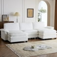 thumbnail image 1 of Ktaxon 120" W Sectional Convertible Sofa U Shaped Modular Couch with Double Chaise Corduroy Sleeper Set with 3 Oversized Seats White, 1 of 7