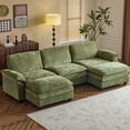 thumbnail image 1 of Ktaxon 120" W Sectional Sofa U Shaped Couch with Double Chaise Chenille Sleeper Set with 3 Oversized Seats Olive Green, 1 of 10