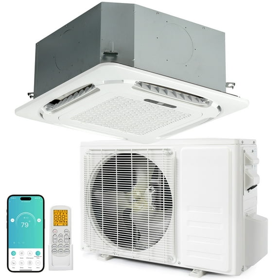 Ktaxon 12000 BTU Smart WIFI Ceiling Cassette Ductless Mini Split AC/Heating System with Inverter, 24 SEER2 Concealed Ceiling Cassette Air Conditioner