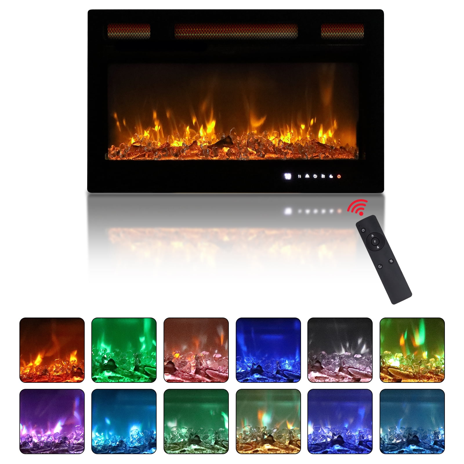 Ktaxon 30" Electric Fireplace, Inserts/Wall Mounted Fireplace Heater with Remote Control, 12 Adjustable Flame Colors, Log & Crystal, 8H Timer for Living Room, Bedroom