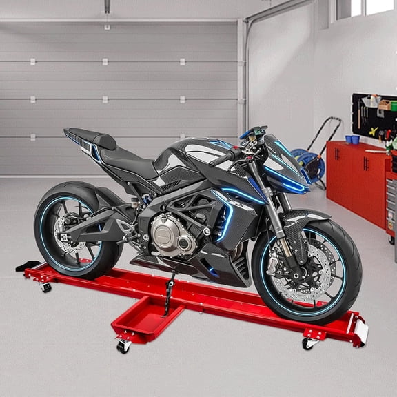 Ktaxon 1250 lbs Motorcycle Dolly, Heavy Duty Steel Bike Mover with 5 Locking Swivel Casters & Adjustable Kickstand, Red
