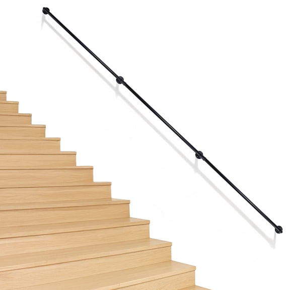 Ktaxon 12FT Black Iron Stair Handrail, Indoor Outdoor Safety Grab Bar for Patio Stairs and Residential Steps