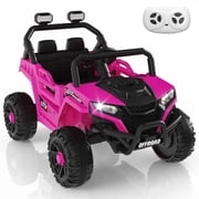 Ktaxon 12V Kids Electric Ride On Car w/ Parent Remote Control, Bluetooth, Lights, 3 Speeds, Powered Wheel Ride On Toy for Boys & Girls Ages 2-6, Rose Red