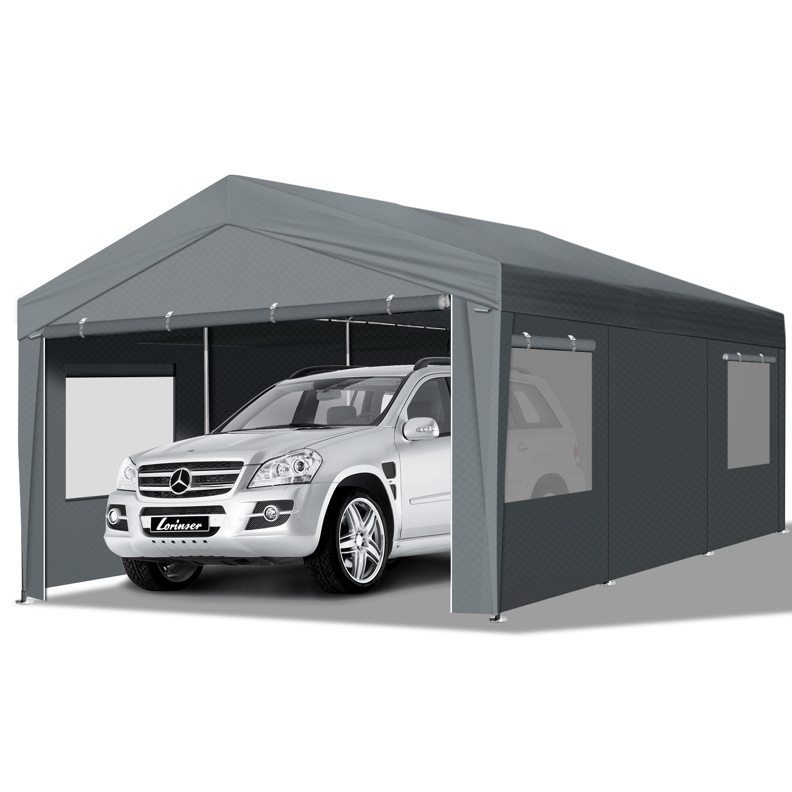 Ktaxon 12x20Ft Carport, Large Heavy Duty Car Tent with Galvanized Steel Frame, Portable Storage Boat Shed Canopy Garage with Sidewalls & Doors, Gray
