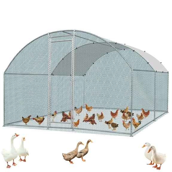 Ktaxon 13' x 10' Metal Chicken Coop with Run, Walkin Poultry Cage for Yard with Waterproof Cover, Doom Roof for Hen House, Duck and Rabbit