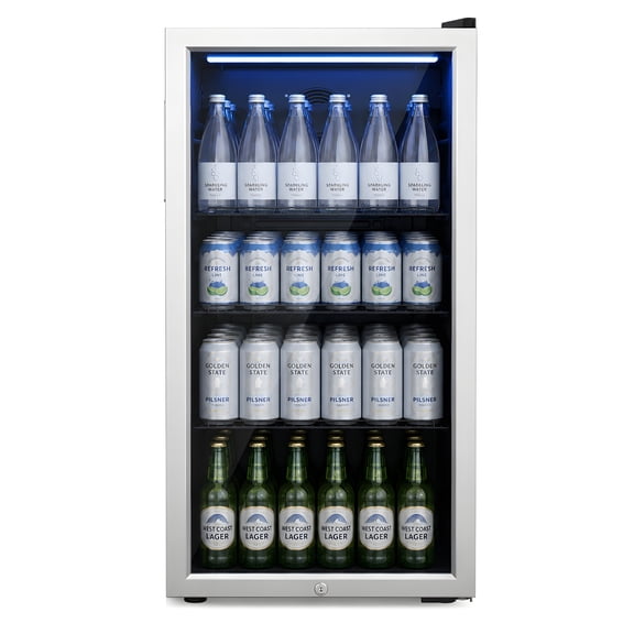 Ktaxon 130 Can Beverage Refrigerator, 3.2 Cu. Ft. Drink Cooler with Double Layer Glass Door, Adjustable Shelf & Lock, 32-50°F for Home Office Bar